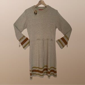 Fall Themed Long Sleeve Knit Dress with Gold Detailing
